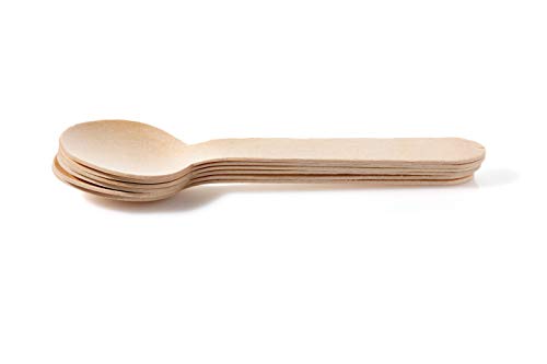 [100 CT] Disposable Wooden Cutlery Spoons, 6.25 Inch Length