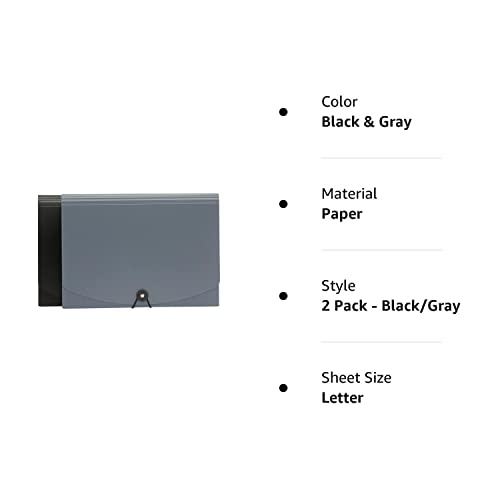 Amazon Basics Expanding Organizer File Folder, Letter Size - Black, 1 or 2 Pack