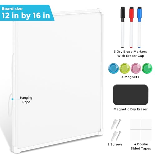 [1 Set] Double-Sided Dry Erase Board with 3 Markers, 4 Magnets, and 1 Eraser
