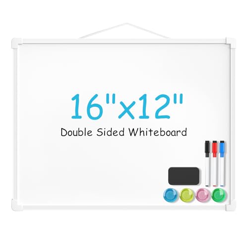 [1 Set] Double-Sided Dry Erase Board with 3 Markers, 4 Magnets, and 1 Eraser