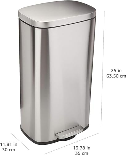 Amazon Basics Smudge Resistant Rectangular Trash Can - 5/12/30/50 Liter