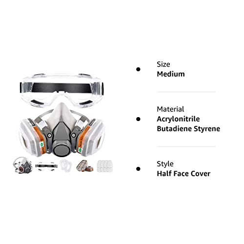 [1 Pack] Respirator, Reusable Half Face Cover, Gas Mask with Safety Glasses