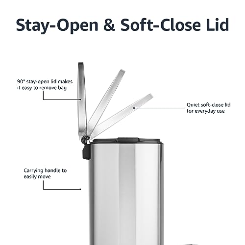 Amazon Basics Smudge Resistant Rectangular Trash Can - 5/12/30/50 Liter