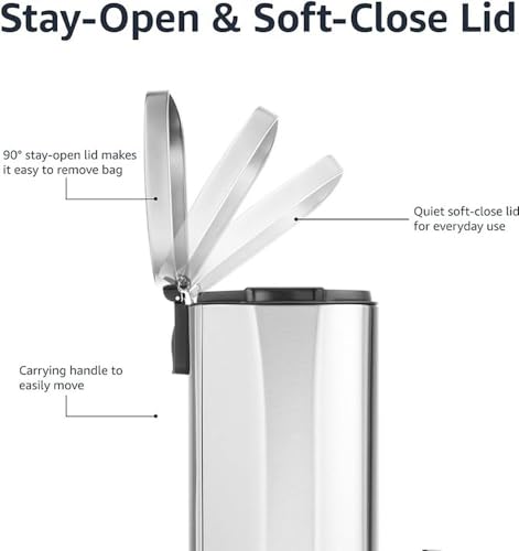 Amazon Basics Smudge Resistant Rectangular Trash Can - 5/12/30/50 Liter