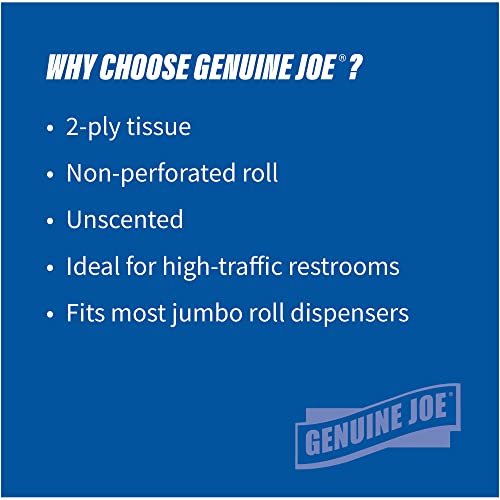 [12 Rolls] Genuine Joe 2-ply Jumbo Roll Dispenser Bath Tissue