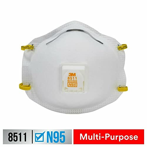 [5 PCS] 3M N95 Respirator 8511, NIOSH-Approved w/ 3M COOL FLOW Exhalation Valve