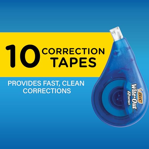 BIC White-Out Correction Tape (WOTAP10- WHI), 39.3 Feet, 10 Pack / 18 Pack