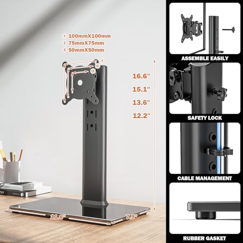 [1 PC] Single Computer Monitor Mounts, Freestanding Riser with Height Adjustable