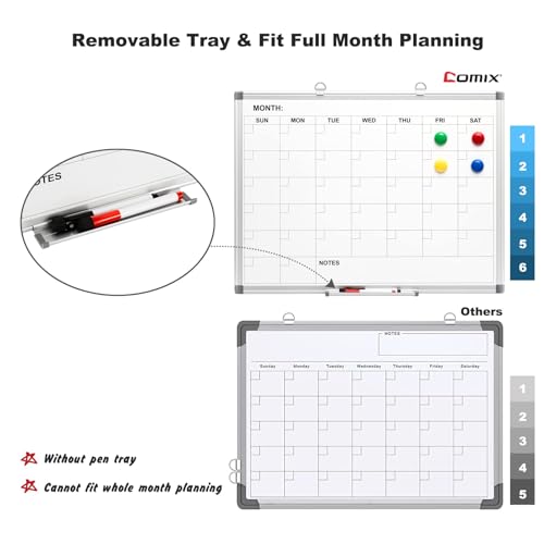 [1 Set] Monthly Calendar Magnetic Dry Erase Whiteboard, 24" x 18"