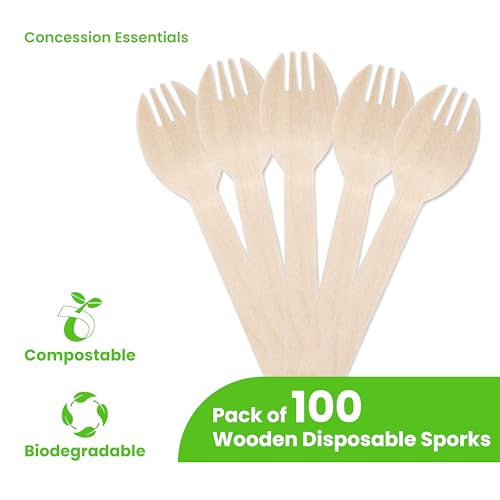 [100 CT] 5.5" Disposable Wooden Sporks