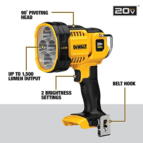DEWALT 20V MAX LED Work Light, Handheld Spotlight with 508 Yard Distance, Pivoting Head, 1500 Lumens, Cordless, Battery Not Included (DCL043)