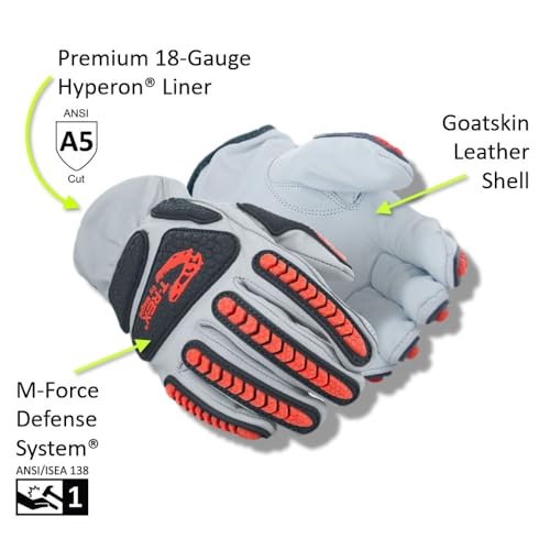 [1 / 6 / 12 / 24 / 48 Pairs] Goatskin Premium Hyperon-Lined Driver Style Impact Glove, ANSI Level A5 Cut Resistant