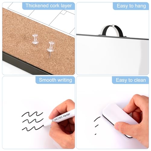 [1 Set] Double Sided Monthly Calendar Whiteboard with Cork Strip Set, 16" x 12"