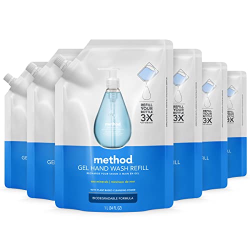 Method Gel Hand Soap Refill, Sea Minerals, Recylable Bottle, 34 Fl Oz (Pack of 6)
