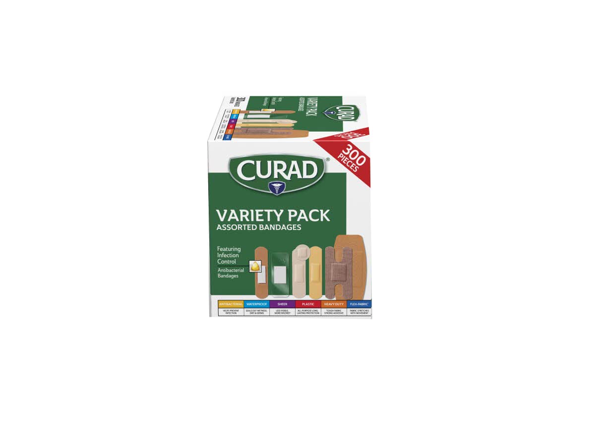 Assorted Bandages Variety Pack 300 Pieces, Including Antibacterial, Heavy Duty, Fabric, and Waterproof Bandages