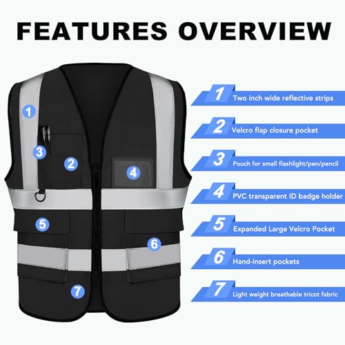 [2 Packs] Hi Vis Reflective Safety Vest with Pockets, Medium to XX Large