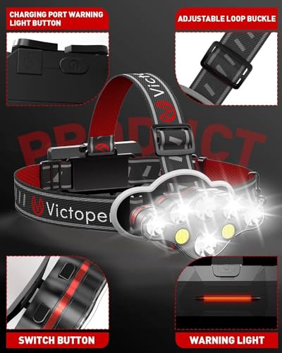 [1 / 2 / 4 Packs] Rechargeable Headlamp, 8 LED 18000 High Lumen Bright Head Lamp with Red Light