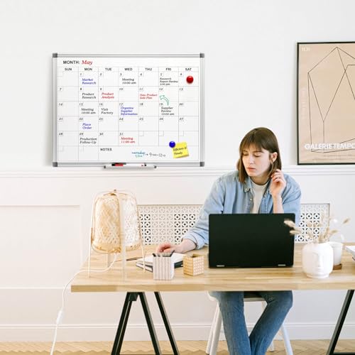 [1 Set] Monthly Calendar Magnetic Dry Erase Whiteboard, 24" x 18"