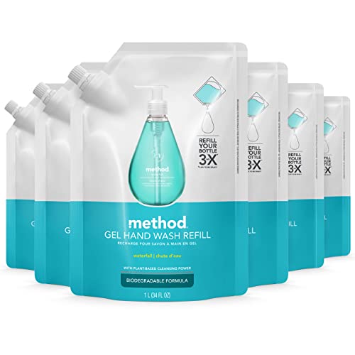 Method Gel Hand Soap Refill, Waterfall, 34 fl oz (Pack of 6)