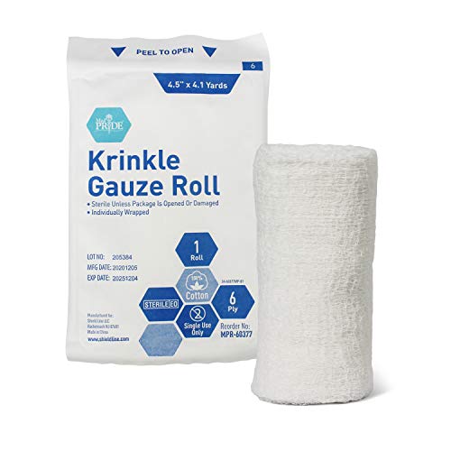 Sterile Krinkle Gauze [6 or 12 Rolls]- 4.5'' x 4.1 Yards Rolls - Cotton Wound Dressing Sterile Wraps