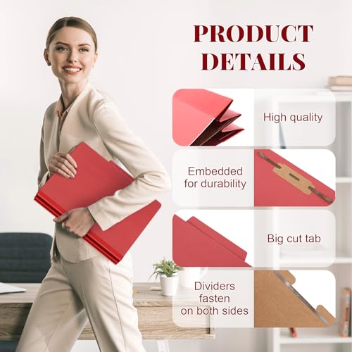 [24 Pack] 1 Divider Classification File Folder with Fastener Pressboard