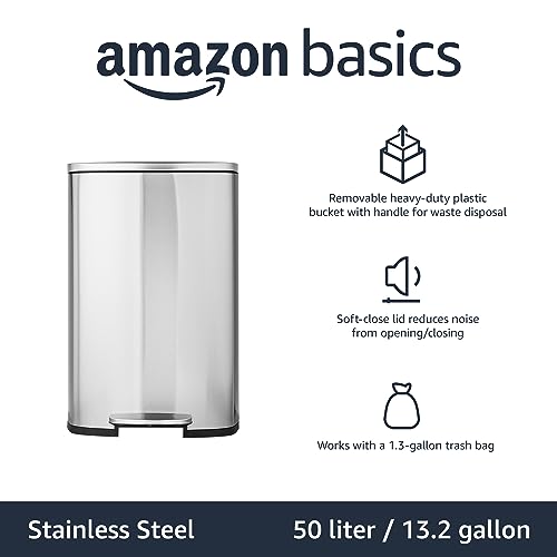 Amazon Basics Smudge Resistant Rectangular Trash Can - 5/12/30/50 Liter