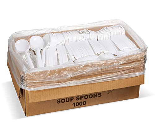 [1000 PCS] Plastic Disposable Soup Spoons Bulk, Black & White