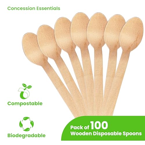 [100 CT] Disposable Wooden Cutlery Spoons, 6.25 Inch Length