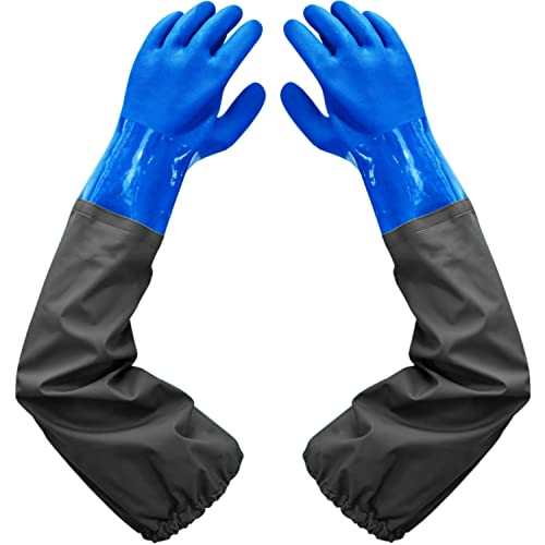 [1 Pair] Rubber Gloves Elbow Length Chemical Resistant Gloves with Cotton Lining Waterproof Gloves, 25 inches, Large