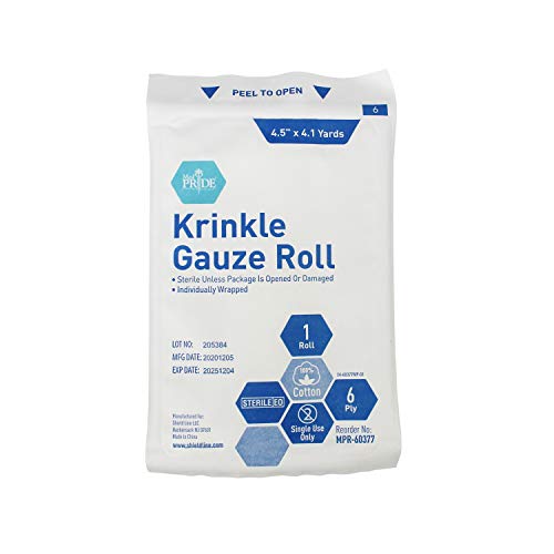 Sterile Krinkle Gauze [6 or 12 Rolls]- 4.5'' x 4.1 Yards Rolls - Cotton Wound Dressing Sterile Wraps