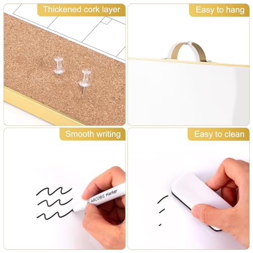 [1 Set] Double Sided Monthly Calendar Whiteboard with Cork Strip Set, 16" x 12"