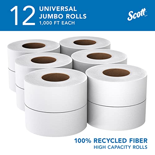 Scott® 100% Recycled Jumbo Roll Toilet Paper (1,000'/Roll, 12 Rolls/Case, 12,000'/Case)