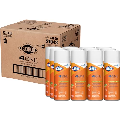 CloroxPro 4 in One Disinfecting Cleaner, Industrial Cleaning, 14 Ounce Spray Can, (12 Pack)