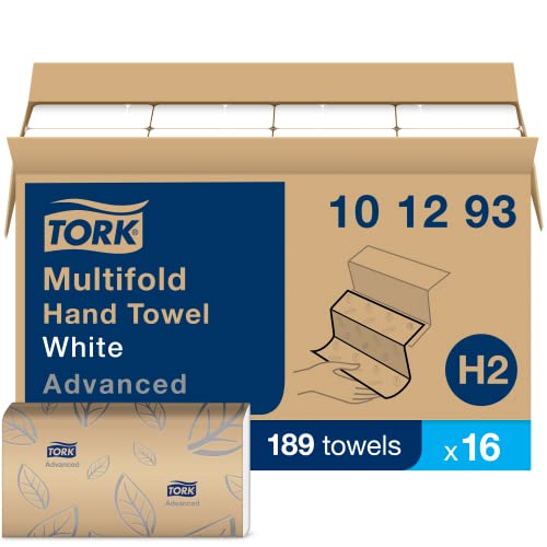 Soft Multifold Hand Towel White with Grey Leaf Print, 189 Towels Per Pack, 16 Packs, Fits H2 Towel Dispensers