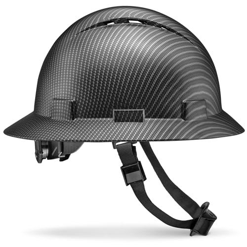 [1 PC] Full Brim Vented Carbon Fiber Matte Finish OSHA Hard Hat with 6-Point Suspension
