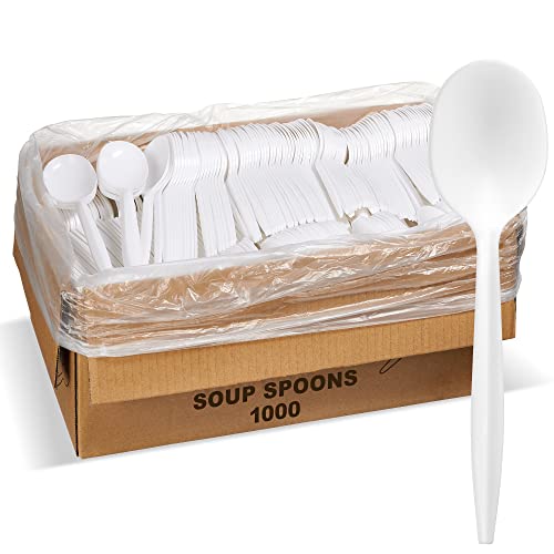 [1000 PCS] Plastic Disposable Soup Spoons Bulk, Black & White