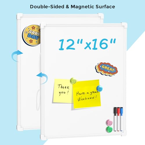 [1 Set] Double-Sided Dry Erase Board with 3 Markers, 4 Magnets, and 1 Eraser