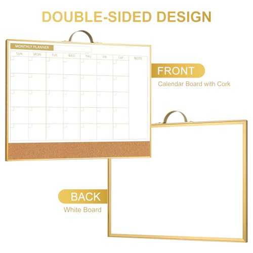 [1 Set] Double Sided Monthly Calendar Whiteboard with Cork Strip Set, 16" x 12"