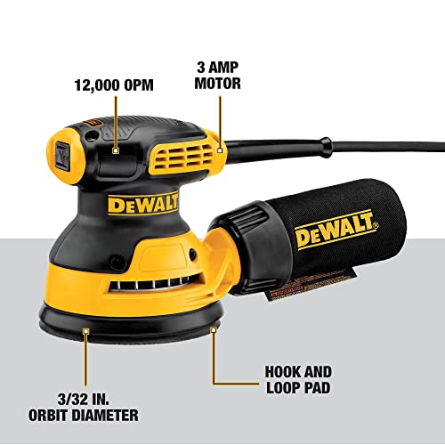 DEWALT Orbital Sander Kit, 5 inch, 3 amp, Corded, 12,000 OPM (DWE6421K)