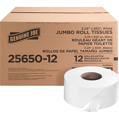 [12 Rolls] Genuine Joe 2-ply Jumbo Roll Dispenser Bath Tissue