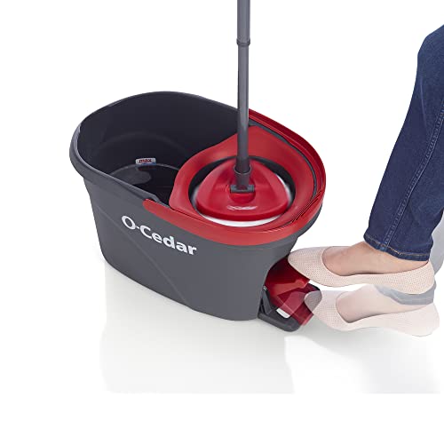 EasyWring Microfiber Spin Mop, Bucket Floor Cleaning System, Red, Gray