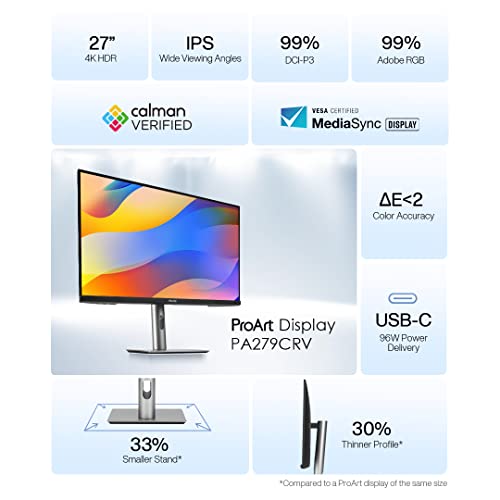 [24" / 27" Flat] ASUS ProArt Display Calman Verified, USB-C, Compatible with Laptop & Mac Monitor