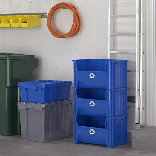 ReadySpace Commercial Stackable Open-Front Recycling Bin Box Containers, 7/12.5 Gallon, 3 Pack / 4 Pack