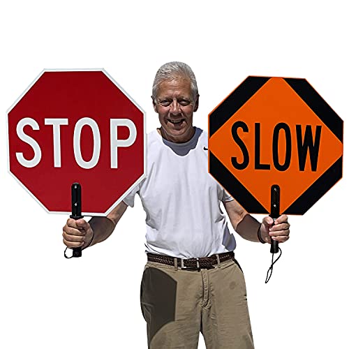 [2 PCS] STOP & SLOW Double Sided Signs