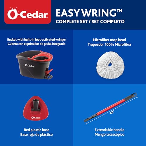 EasyWring Microfiber Spin Mop, Bucket Floor Cleaning System, Red, Gray