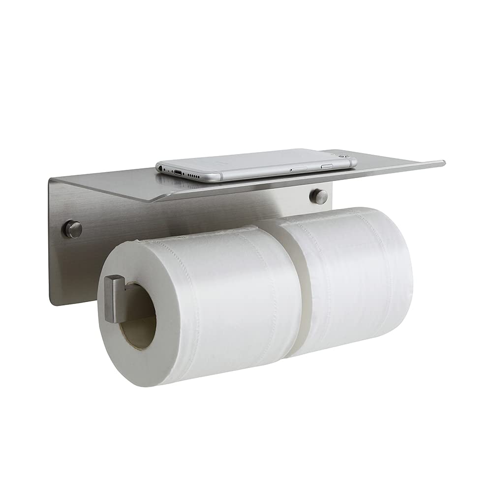 Double  Stainless Steel Toilet Paper Holder with Shelf
