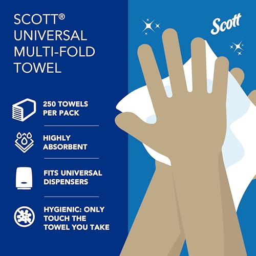 Scott® Multifold Paper Towels (01840), 9.2" x 9.4" sheets,  (250 Sheets/Pack, 16 Packs/Case, 4,000 Sheets/Case)