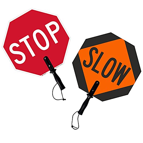 [2 PCS] STOP & SLOW Double Sided Signs