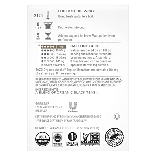 [96 Bags] Black Tea, Regenerative Organic Awake English Breakfast Tea, 16 tea bags x 6 boxes