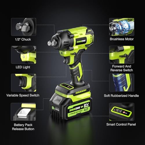 Robustrue Cordless Impact Wrench, Brushless 1/2 inch Impact Wrench